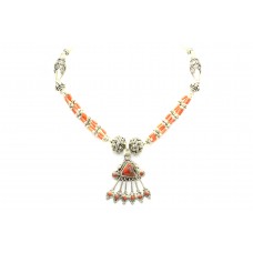 Tibetan Tribal 925 sterling Silver women's Necklace pendant Coral stone 17.2 '